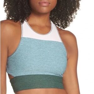 Outdoor Voices Tri-tone Slashback Crop Top Small Hunter/Slate/Ballet Pink